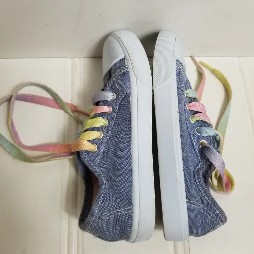Bobbie Brooks Sneakers Girls 12 Canvas Rainbow Lace Up Lightweight Blue Casual